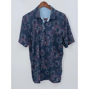 Good Good Golf Mens Medium Polo Shirt Navy Blue Firework Burst Performance